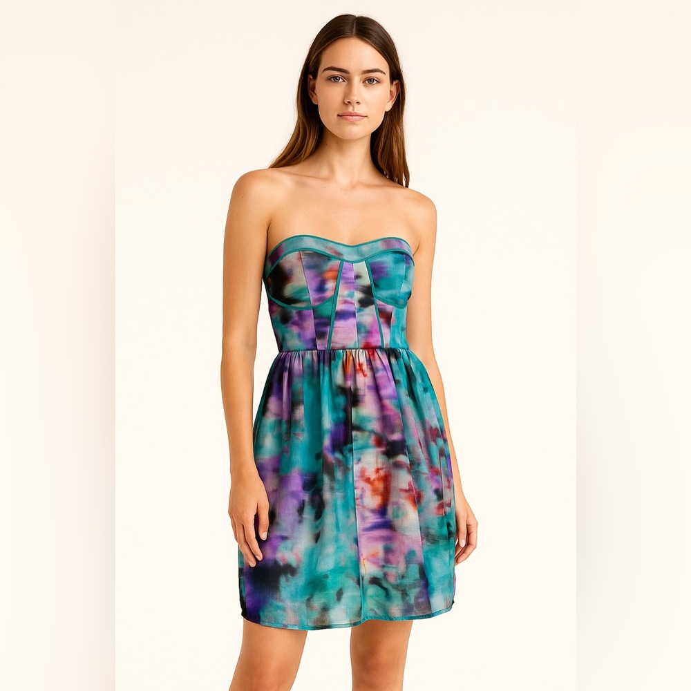 Alex & Alex Strapless Watercolor Print Dress | Size M | Excellent